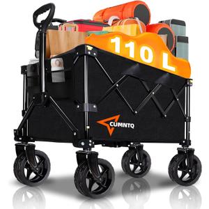 Collapsible Wagon Cart with Wheels, Heavy Duty Foldable Wagon Cart with 230lbs Weight Capacity, Utility Beach Wagons Portable for Outdoor, Grocery, Camping, Shopping, Black (120L)