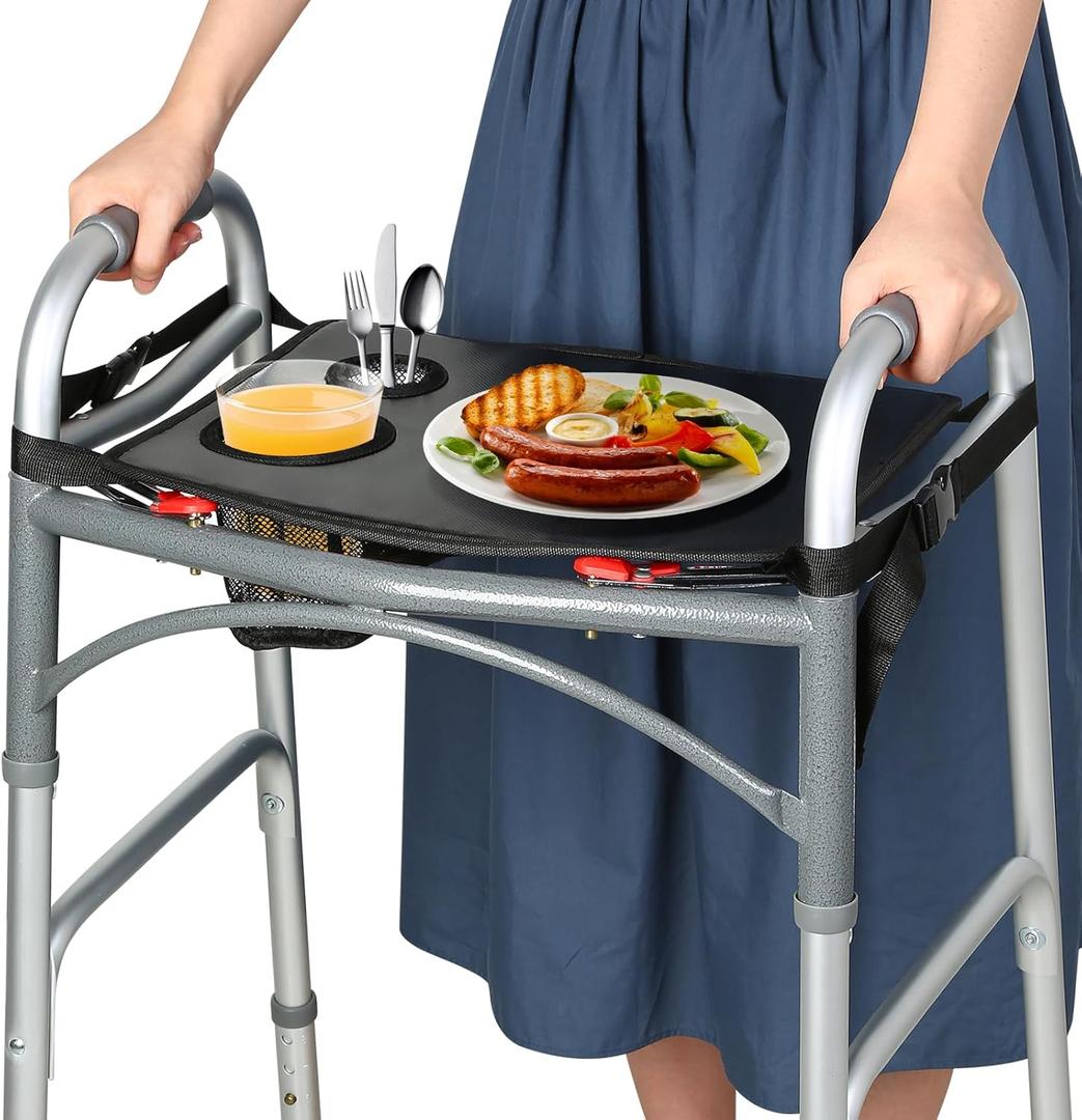 Walker Tray for Folding Walker, Trays for Walkers for Seniors Detachable with Cup Holder,Walker Trays for Rolling Folding Walker,Walker Accessories for Elderly