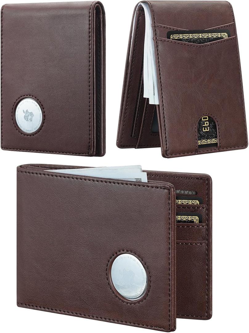 furid Leather Wallet Compatible with Airtag: Slim Air Tag Wallet for Men RFID Blocking, Bifold, Front Pocket, Minimalist Card Holder