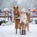 Paterr 2 Pcs Halloween Horse Scarf Hat Outfits Accessory Striped Scarf Hat for Horse Parade and Parties Costume Accessories (Red, Gold)