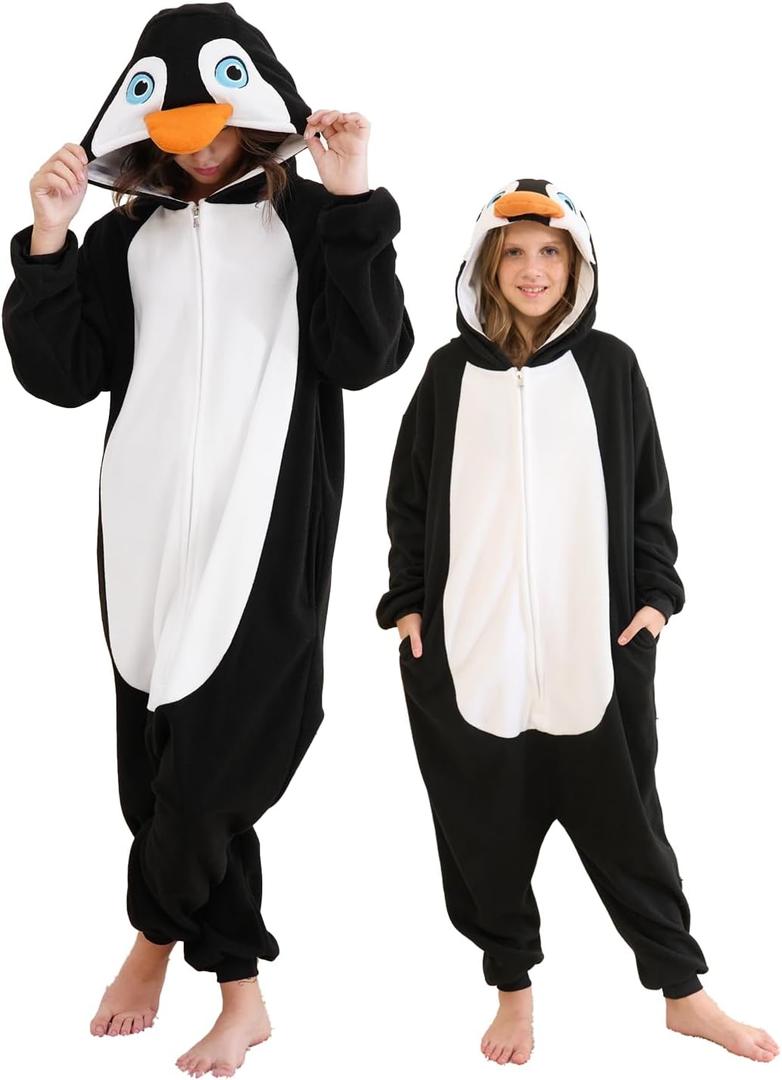 Unisex Adult Onesie Pajamas, Polar Fleece, Cosplay, Animal Onesie Halloween Costume, and Homewear (4-6 Years, Penguin)