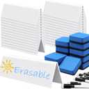 Seajan 24 Sets Reusable Name Tent Cards with Black Dry Erase Markers and Eraser Dry Erase Name Tents for Meetings White Name Plate for Weddings Classroom Office, 8.66 x 1.97 x 2.76 Inch