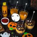 20 Pcs Halloween Swizzle Sticks Stainless Coffee and Cocktail Stirrers 8.27 Inches Ghost Stirrers Reusable Cocktail Stir Sticks for Halloween Party Tea Coffee Bar Decoration