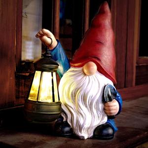Garden Gnome Outdoor Decoration with Shovel Solar Gnomes Statue with Lantern LED Lights,Terrace Courtyard Lawn Patio Porch Decoration Mother's Day Christmas Housewarming Gift for Mom Women