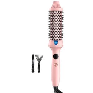1.5 Thermal Brush for Voluminous Blowout Curls, Negative Ion Heated Round Brush for Shiny & Anti-frizz Styling, 12 Heat Settings for All Hair Type, Dual Voltage, Even Heat Distribution