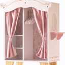 ROBUD Wooden Play Armoire Closet for Dolls, Doll Closet Furniture Wardrobe with 5 Hangers, Mirror, Velvet Curtains, Fits 1620 Inch Dolls & Doll Clothes, Gift for Boys & Girls Ages 3+, Small