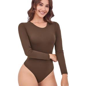 Women's Tummy Control Bodysuit Crew Neck Long Sleeve Body suit Second-skin Feel Tops