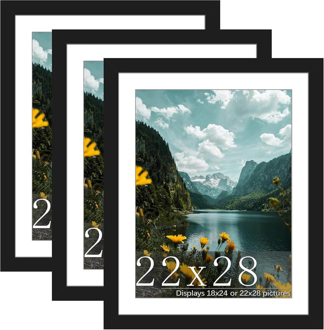 22x28 Black Poster Frame, Picture Frame for Wall, 3 Pack