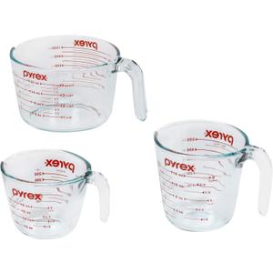 Pyrex Essentials (Pack of 3) Glass Measuring Cups Set, (1, 2 & 4 Cup) Measuring Cups For Prepping, Baking and Cooking, Preheated Oven, Dishwasher, Freezer, and Microwave Safe