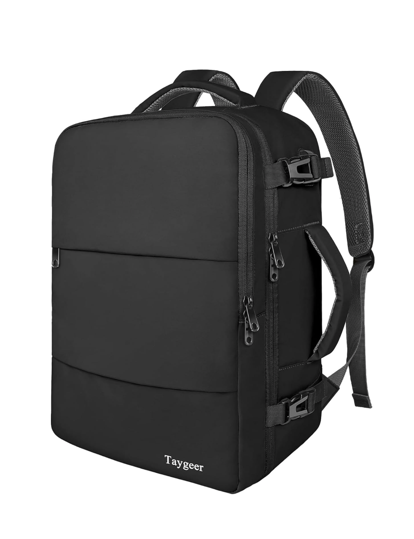 Taygeer Travel Backpack for Men Women, Carry On Backpack with USB Charging Port & Shoe Pouch, TSA 17.3inch Laptop Mochila Flight Approved, Nurse Bag Casual Daypack for Weekender Business Hiking,Black