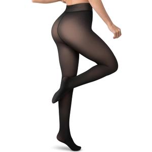 Womens Fleece-Lined Tights - Ultra-Warm Fake Sheer Look Pantyhose Thick Leggings for Winter (Large Plus, Black - 1 Pair)