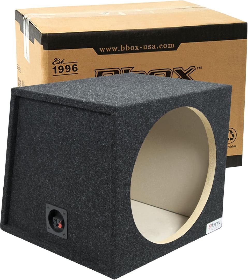 Bbox Single Sealed 15 Inch Subwoofer Enclosure - Car Subwoofer Boxes & Enclosures - Premium Subwoofer Box Improves Audio Quality, Sound & Bass - Red & Black Spring Terminals - Charcoal