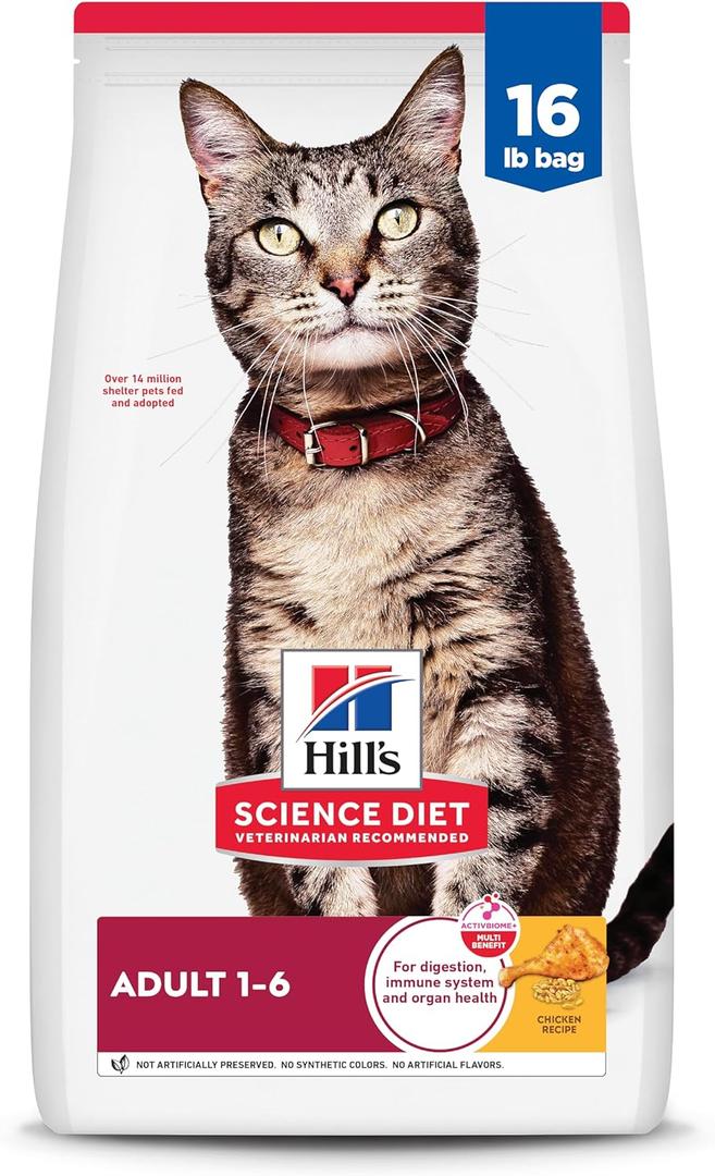 Hill's Science Diet Adult 1-6, Adult 1-6 Premium Nutrition, Dry Cat Food, Chicken Recipe, 16 lb Bag, Best By: 08/2026