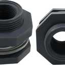 2pcs NPT3/4 PVC Bulkhead Fitting, 3/4 Inch Plastic Water Tank Connector Threaded Thru-Bulk Pipe Fittings for Rain Barrels, Aquariums, Bucket Hose Adapter, Ponds, Pools