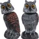 Hausse 2 Pack Fake Owl Decoys to Scare Birds Away, Rotating Head Plastic Owl Bird Deterrents, 10.6 Inch Height Bird Scarecrow Nature Enemy Horned Pest Repellent for Outdoor Garden Yard (Black)