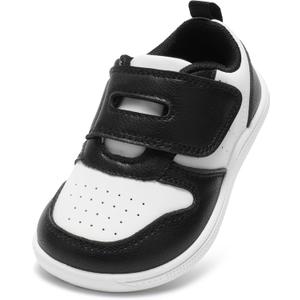 STQ KIDS Toddler Wide Toe Box Barefoot Shoes Boys Sneakers Zero Drop Kid Tennis Running Shoes Lightweight Non-Slip First Walking Shoe Outdoor Activities School Black White Toddler Size 7