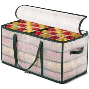 ZOBER Christmas Ornament Storage Box Plastic - Stores 128 3" Ornaments with Individual Trays - Ornament Organizer Storage Box, Durable Christmas Containers Holder - Green