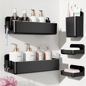 Nieifi Shower Shelves 5 Pack, Adhesive Shower Wall Shelf Organizer for Bathroom Organization, Black