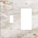 Matte White Gold Marble Abstract Luxurious Print Outlet Covers 1 Toggle 1 Rocker Combination Decorative Wall Plate Electrical Switch Plates Light Switch Cover Plate for Bathroom Kitchen Decor