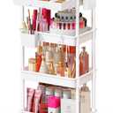 Makeup Cart Organizer with Drawers, 4 Tier Floor Skincare Organizers for Vanity, Rolling Makeup Bathroom Storage Cart Cosmetics Display Cases for Skin Care Perfume Nail Polish, White