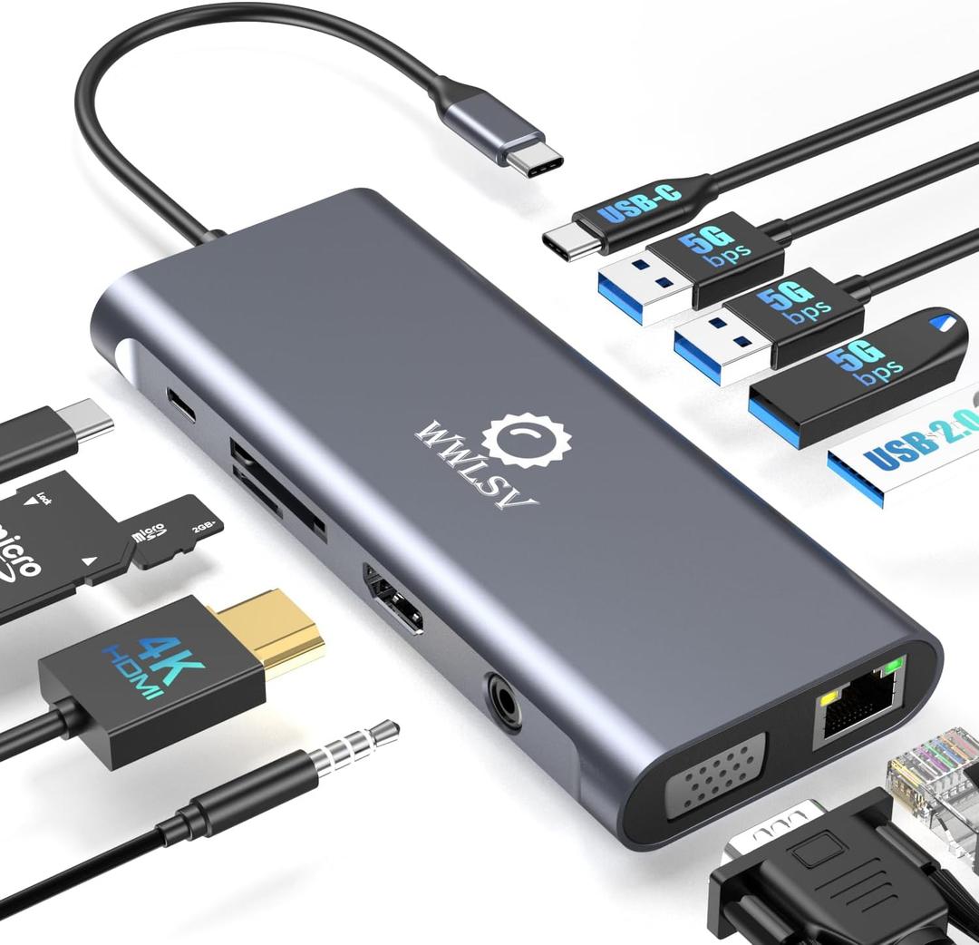 Laptop Docking Station, 12-in-1 USB C Hub  Dual Monitor with HDMI 4K@60Hz, VGA, 100W PD, Ethernet, 3 USB 3.0, USB-C Data Port, SD/TF Card Reader, Audio  Compatible with MacBook, Dell, HP, Lenovo