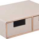 Linen Leather Desk Organizer with DrawersMini Desktop Drawer Organizer StackableMultifunctional Tabletop Organization Storage Box for Office Supplies Home Vanity Toiletries (Beige, 2-drawers)