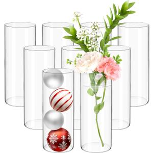 9 Pack Glass Cylinder Vases 10 Inch Tall Clear Flower Vases for Centerpieces, Hurricane Floating Candle Holder Wedding Decorations, Floral Simple Vase Bulk for Party Home Decor (3.35 x 10 Inch)