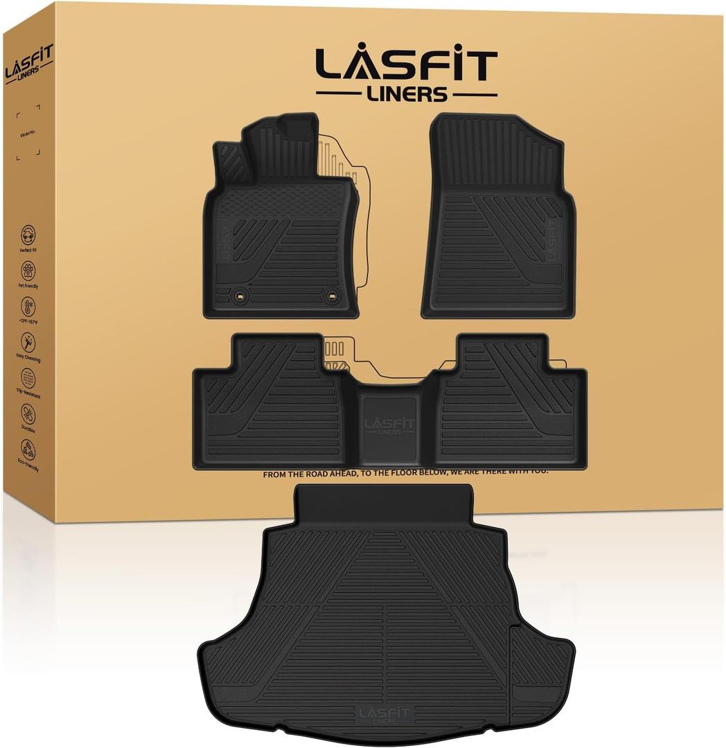 LASFIT Floor Mats&Trunk Mat for Toyota Camry 2025-2026 Hybrid/LE/SE/XLE/XSE, All Weather Custom Fit TPE Floor Liners for Camry 2025 Front & Rear Full Set Car Mats, Black.