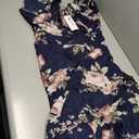 PopReal Mommy and Me Dresses Floral Print Cold Shoulder Ruffle Backless Strap Romper Beach Midi Dress Summer (Blue, XL)