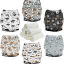Mama Koala 3.0 Cloth Diapers for Babies with AWJ Lining, 6 Pack with 6 Natural Cloth Diaper Inserts - Reusable and Washable Pocket Diapers (Space Ranger)
