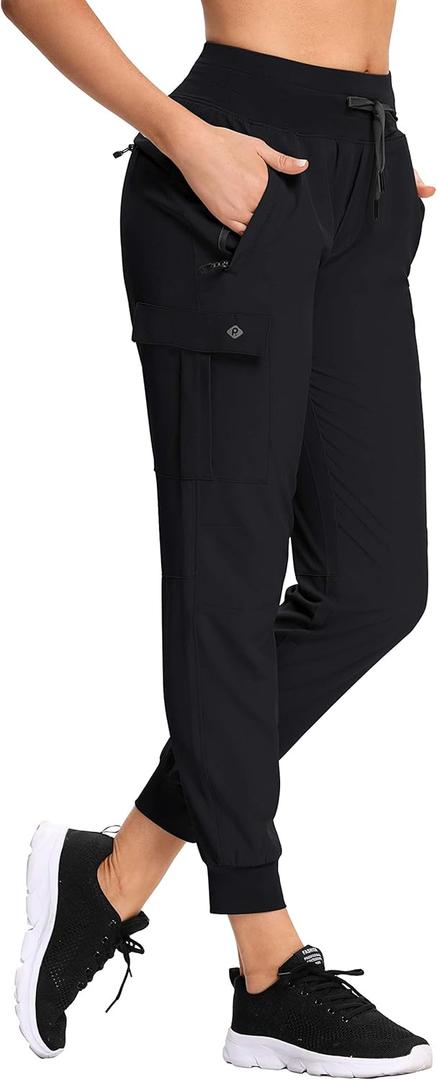 Womens Hiking Pants Lightweight Joggers High Waist Quick Dry Travel Zipper Pockets Athletic UPF 50+,3X-Large, 1_ Black