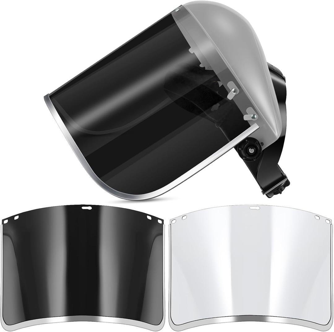 Amylove 2 Pcs Safety Face Shield for Grind and Cutting Lightweight Protective Masks with Clear Replacement Guard Mask (Classic Style,Gray,Black,Clear) (1 Count (Pack of 2))