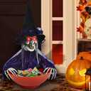 JOYIN Halloween Candy Bowl Dish Witch Decorations Indoor, Haunted House Home Decor Animatronics Animated LED Lights Eyes, Creepy Scary Sound Activated Trick Or Treat, 10.2 x 9.8 x 15.7