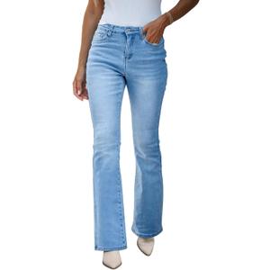 GRAPENT Bootcut Jeans for Women High Waist Stretchy Fleece Lined Pants Flare Jeans Denim Thermal Pants Winter Clothes (Brown, L)