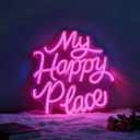 My Happy Place LED Neon Sign - USB Powered Dimmable Neon Light for Bedroom Living Room Home Dorm Decor Party Wall Table Art Decorations for Teen Girls Adults 11 x 9.8 In