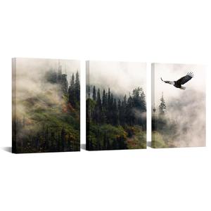 Biuteawal 3 Piece Eagle Wall Art Bald Eagle Flying in Green Mountain Forest Landscape Poster Painting Prints Cool Wild Animal Picture Artwork for Bedroom Office Living Room Home Decoration