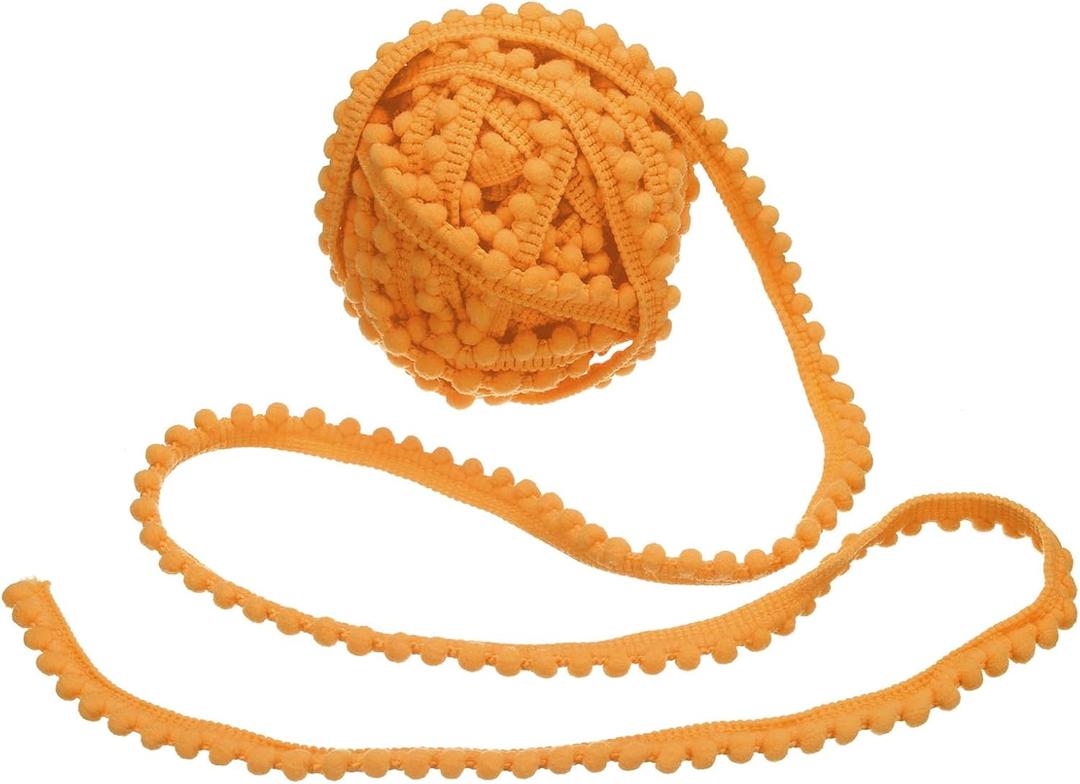 uxcell 25 Yards Pom Trim Ribbon, 0.5" Wide Orange Pom Ball Fringe Trim Sewing Fringe Fabric Trim Ribbon for DIY Crafts Curtain Clothes Pillow Home Decoration