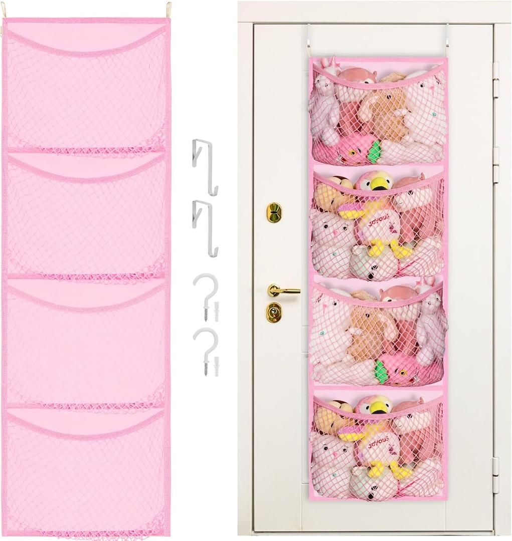 Over The Door Stuffed Animal Storage, Cotton Toy Organizer for Storage Plush Toys,Baby Supplies, Stuffed Animal Holder with 4 Large Pockets, Hanging Door Organizer for Nursery, Bedroom, Kids Room (Normal, Beige)