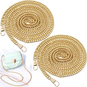 2pcs Flat Purse Chain, Metal Purse Bag Straps Chain Replacement for Shoulder Cross Body Handbag Wrist Strap Chains Accessories- Light Gold