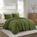 BOURINA Ultrasonic Quilt Set 3-Piece King/CK Bedding Set Pre-Washed Microfiber Ultra Soft Lightweight Star Bedspread Coverlet Set for All Season, Dark Green