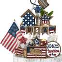FoldTier 18 Pcs 4th of July Tiered Tray Decor Set Rustic Patriotic Independence Day Decoration Glow Vintage Farmhouse 4th of July Tiered Tray Sign Wooden Red White Blue Decor for Table(Rustic)