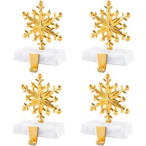 DOYOLLA Snowflake Christmas Stocking Holders Set of 4, Xmas Stocking Holders for Mantle, Mantel Fireplace Topper Stand Hooks, Stockings Hangers for Holiday Decorations