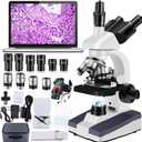 Trinocular Microscope 40X-5000X Magnification Microscope for Adults Laboratory Grade with Dual Mechanical Stage and HD USB Camera (Blue)
