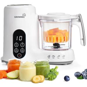 Grownsy Baby Food Maker with Steam Basket, One Step Baby Food Processor Steamer Puree Blender Grinder Mills Machine, Auto Cooking Grinding and Sterili-zing for Healthy Homemade Baby Food, White