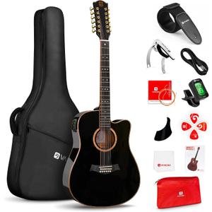 Vangoa Advanced 12 String Guitar, Full Size Twelve String Guitar Acoustic Electric 4 Band EQ Electroacoustic Set for Professional Beginner Adults Intermediate, Spruce Top, Glossy Black