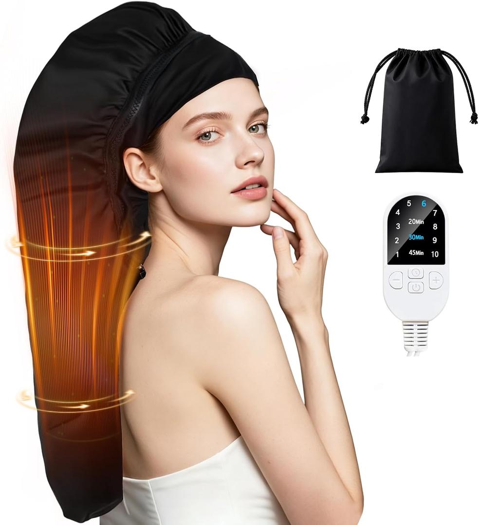 Hair Steamer Cap for Deep Conditioning, Adjustable Heat Cap for Women, 10 Heat Levels & 3 Timer Settings, Waterproof Outer & Removable Lining, for Dry, Damaged, Colored Hair