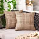MIULEE Outdoor Waterproof Throw Pillow Covers Decorative Farmhouse Water Resistant Cushion Covers for Tent Patio Garden Couch Sofa Pack of 2, 18x18 Inch Beige