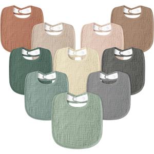 Susurration Muslin Baby Drool Bibs 10Pack Soft Square Adjustable Bandana Bibs for Unisex Baby Girls & Boys (Natural)