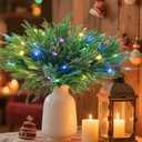 Norfolk Pine Stems, 16 Pcs Real Touch Pine Branches with Lights Christmas Decorations Artificial Greenery Stems for Christmas Table Decor Mantel DIY Garland Home Decorations