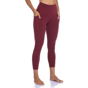 Colorfulkoala Women's High Waisted Yoga Pants 7/8 Length Leggings with Pockets (Small, Wine Red)